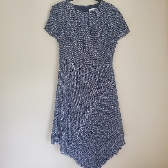 Eliza J Navy Tweed Asymmetrical Hem Dress Size 4 - Picture 2 of 6